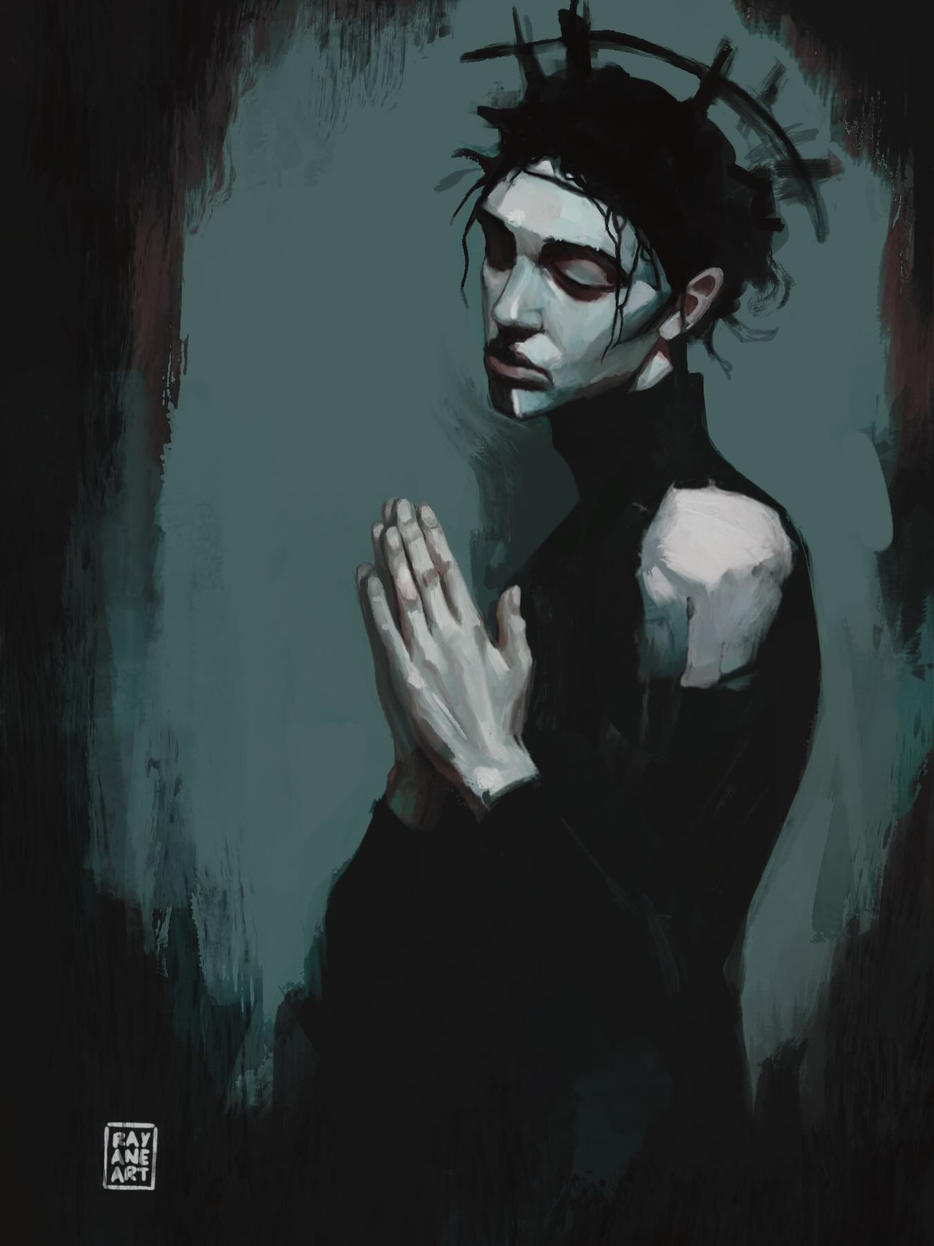 A dark figurative portrait from Rayane’s painting portfolio
